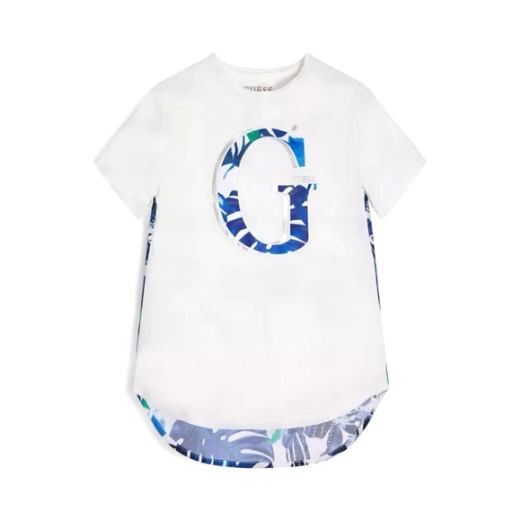 NWT GUESS Big Girls Slinky Jersey and Printed Poplin Back Panel Logo Top 12 - Picture 1 of 3